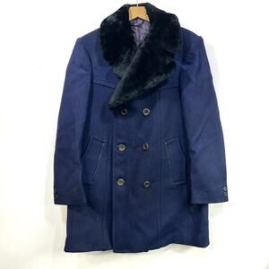 Vintage Cortefiel Coat Mens 42 S Peacoat Wool Navy Heavy Long EUC made In Spain